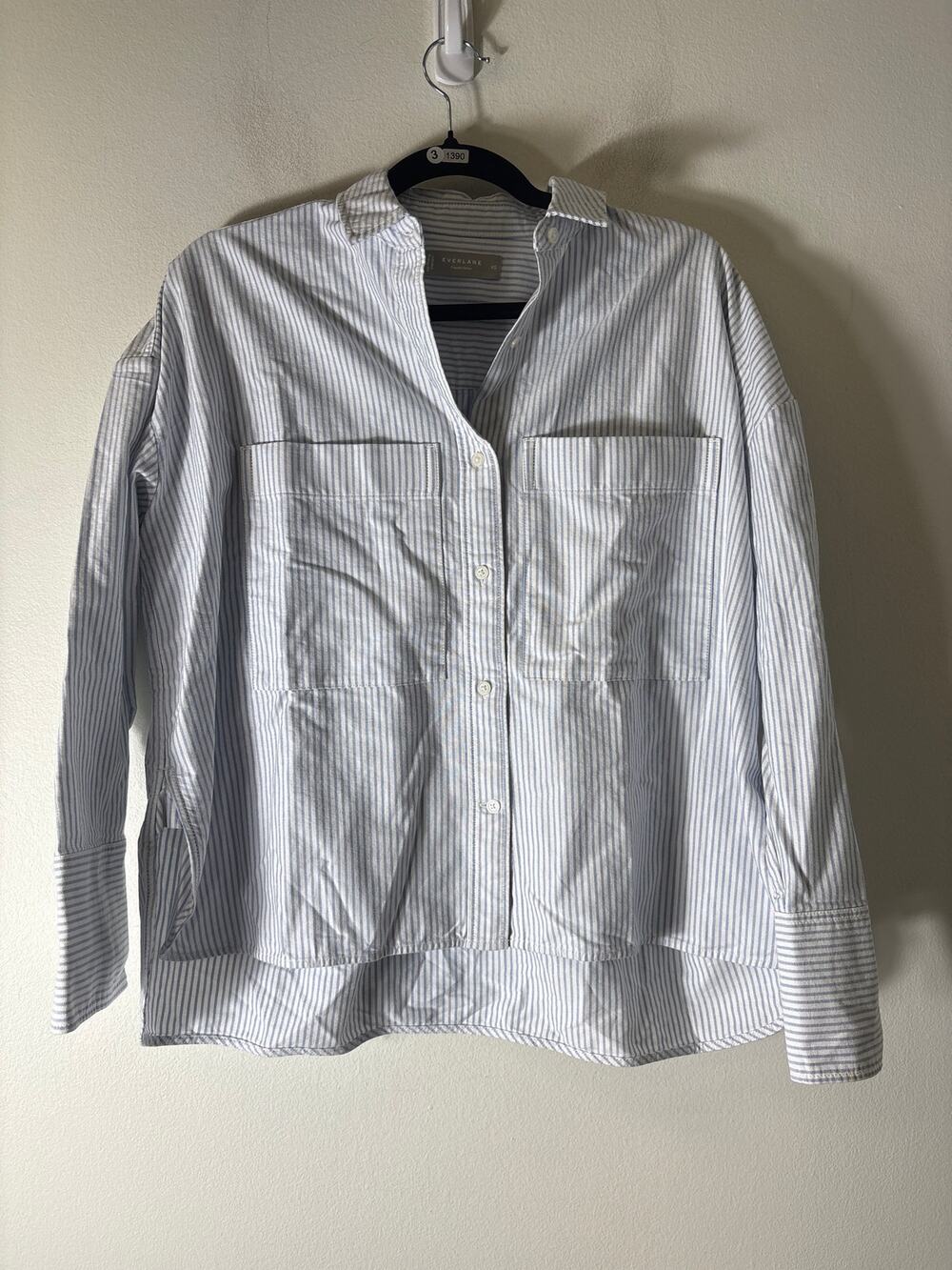 Everlane Blue and White Double Pocket Oxford Button Up Shirt Sz XS